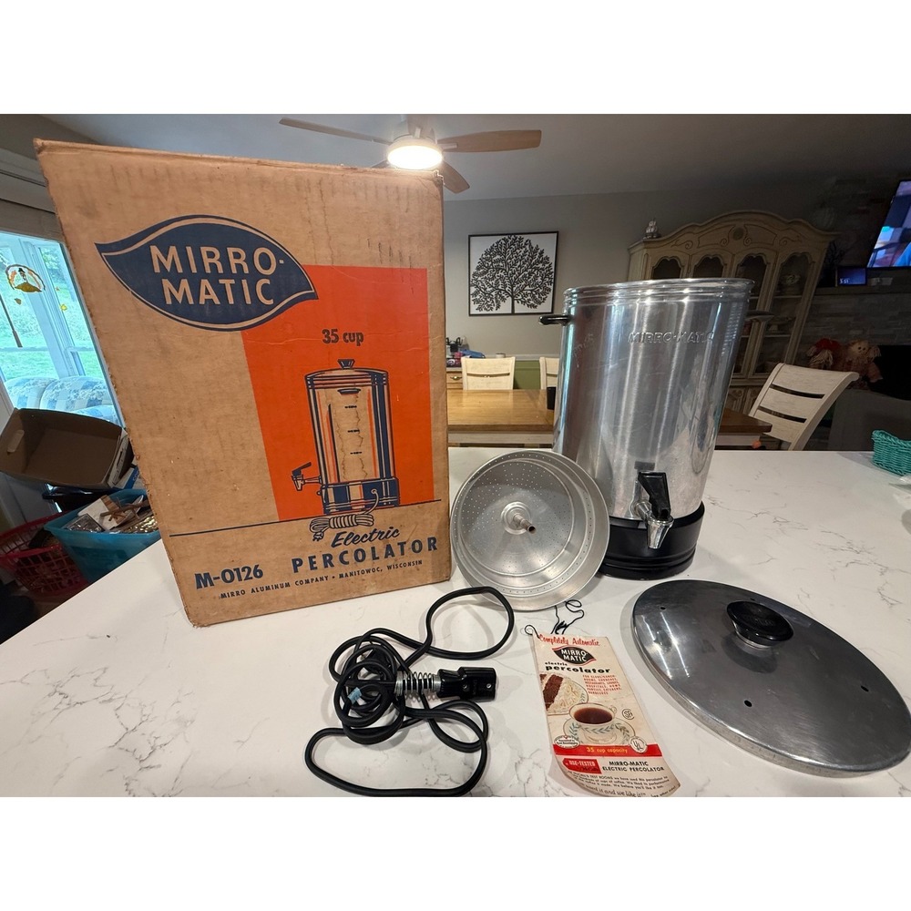 Vintage Mirro Matic 35 Cup Electric Percolator M-0126 Aluminum Coffee Urn Box